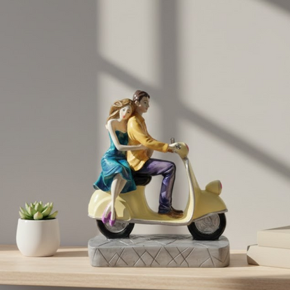 Romantic Love Couple on Scooter with Umbrella Figurine