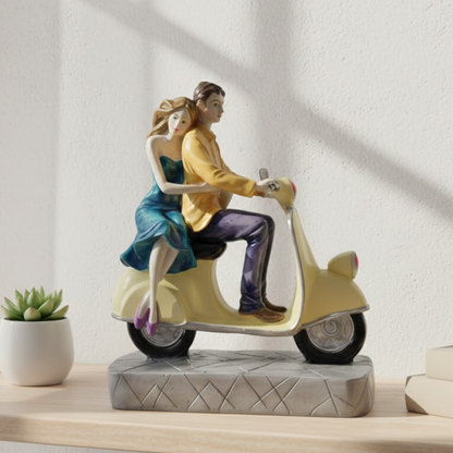 Romantic Love Couple on Scooter with Umbrella Figurine