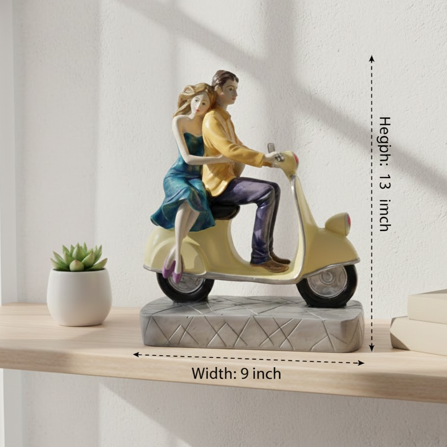 Romantic Love Couple on Scooter with Umbrella Figurine