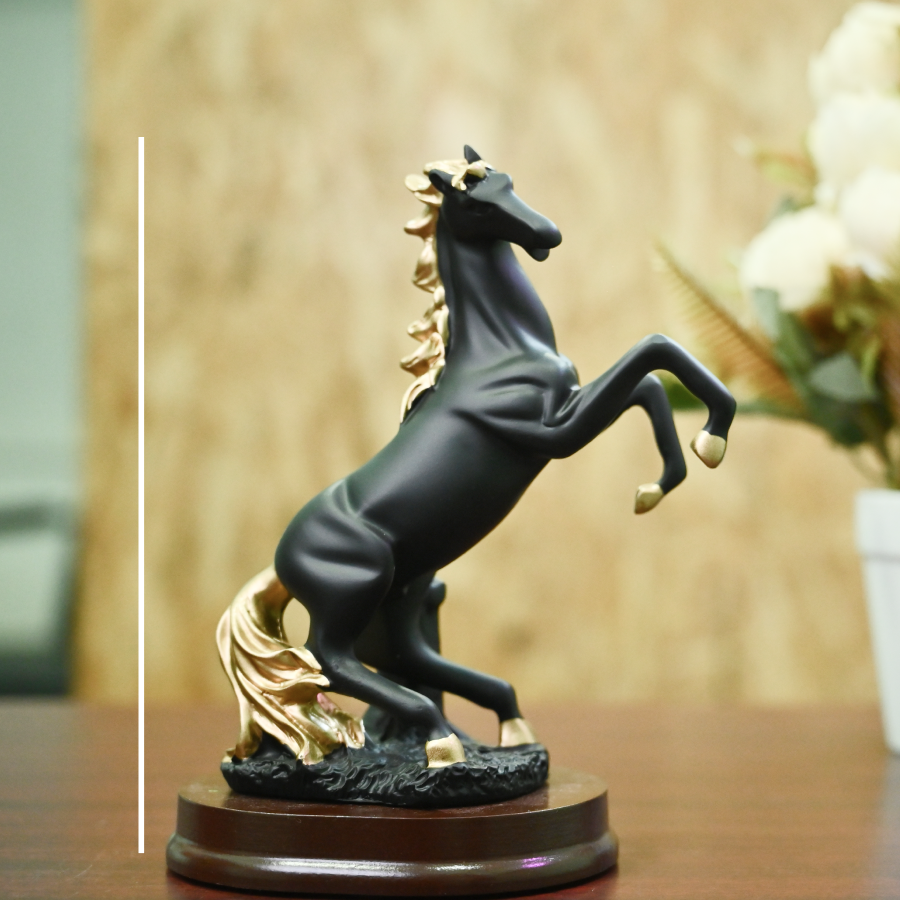 Black Horse with Golden Hair Status for Home Decor