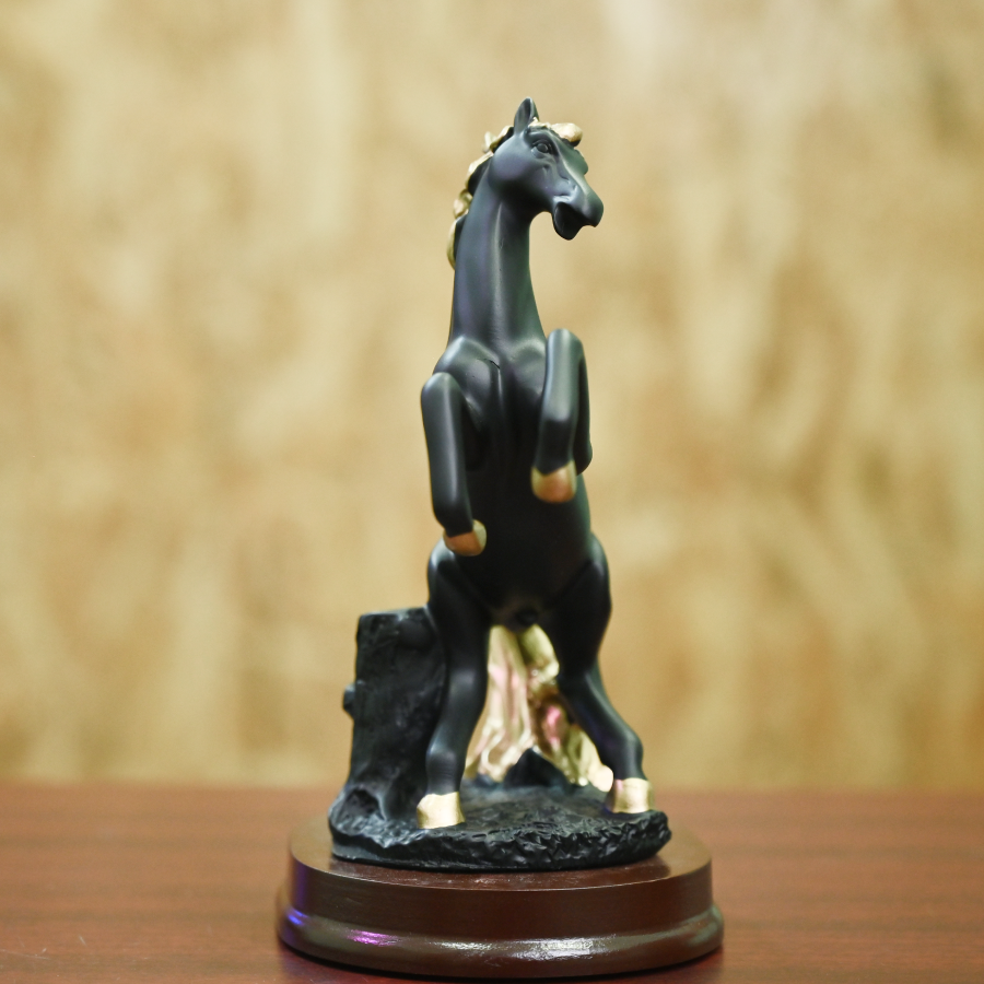 Black Horse with Golden Hair Status for Home Decor