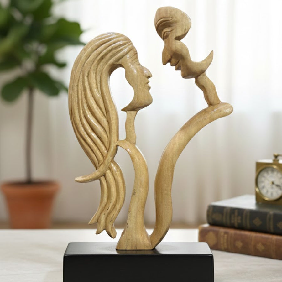 The "Mirror Souls" Hand-Carved Wooden Abstract Sculpture