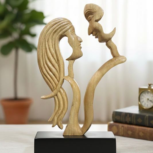 The "Mirror Souls" Hand-Carved Wooden Abstract Sculpture
