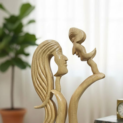 The "Mirror Souls" Hand-Carved Wooden Abstract Sculpture