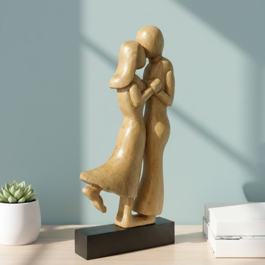 Graceful Wooden Couple Romantic Figurine
