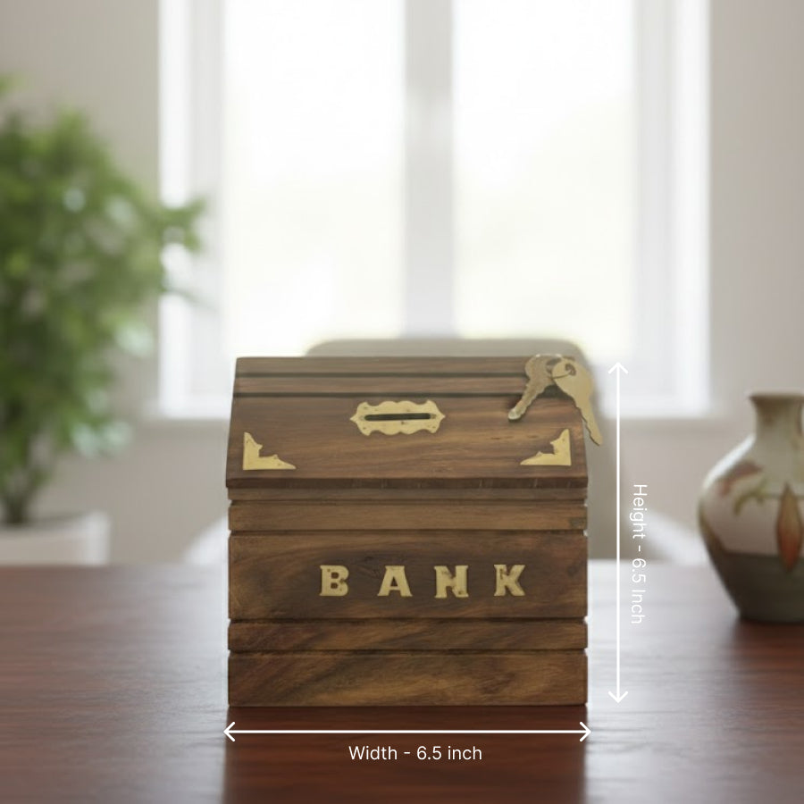 Polished Handmade | Wooden Piggy Bank | Inlay Work