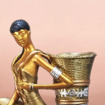 Golden Grace: Tribal Woman Figurine Planter