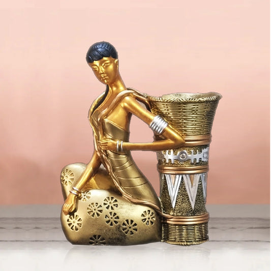Golden Grace: Tribal Woman Figurine Planter